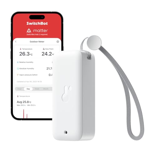 switchbot ip65 hygromètre thermomètre intérieur extérieur, portée bluetooth de 120m, capteur d'humidité/dewpoint/vpd/absolu, stockage de données gratuit à exporter, 2 ans de durée de vie des piles