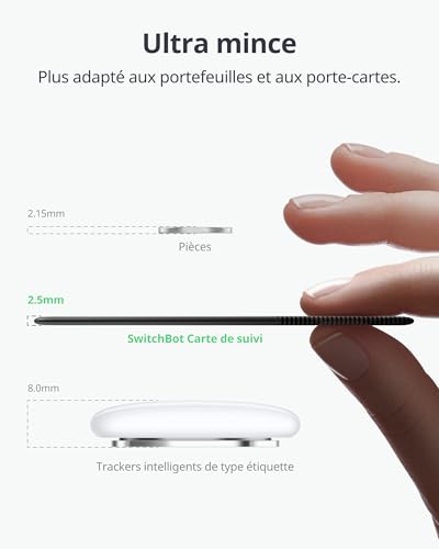 switchbot carte de suivi, smart airtag card compatible avec apple find my (ios uniquement), localisateurs d'objets pour clés, téléphones, bagages, jusqu'à 3 ans d'autonomie, résistant à l'eau ip67