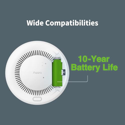 aqara détecteur de fumée connecté, nécessite aqara hub zigbee 3.0, sirène 85 db et indicateur led, alarme maison, autonomie de 10 ans, matter over bridge, compatible avec homekit, alexa, google home