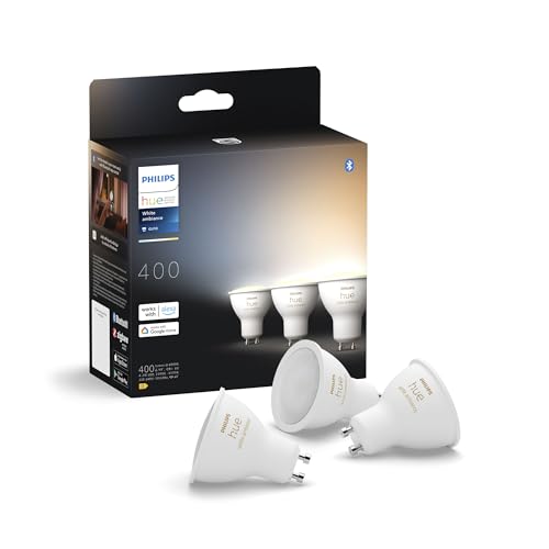 philips hue white ambiance, lot de 3 ampoules connectée gu10, lumière blanche réglable de chaud à froid, compatible bluetooth, contrôle vocal avec alexa, apple home et google assistant