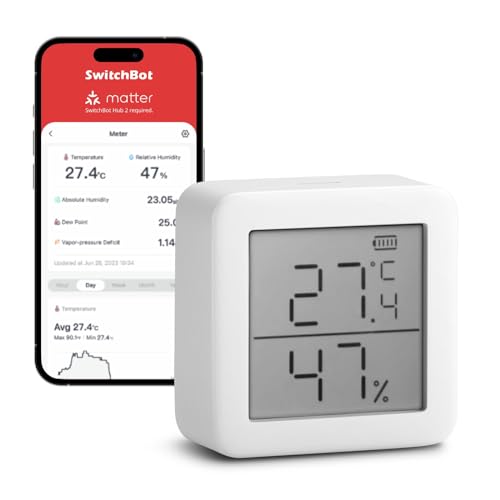 switchbot thermomètre hygromètre intérieur connecté thermo hygromètre numérique à domicile, petit thermomètre d'ambiance avec app contrôle, stockage de données, thermomètre du bureau précise lcd