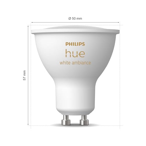 philips hue white ambiance, lot de 3 ampoules connectée gu10, lumière blanche réglable de chaud à froid, compatible bluetooth, contrôle vocal avec alexa, apple home et google assistant