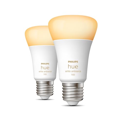 philips hue white ambiance, ampoule led connectée e27 équivalent 75w, compatible bluetooth, pack de 2