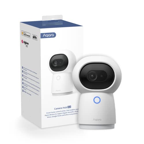 aqara 2k pt camera interieur wifi 2,4/5 ghz hub g3, reconnaissance du visage et des gestes, télécommande infrarouge, camera 360°, fonctionne avec homekit secure video, alexa, google assistant, ifttt