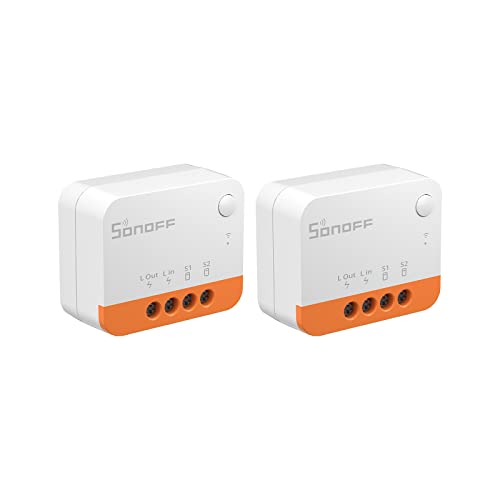 sonoff zbminil2 zigbee interrupteur sans fil (aucun fil neutre requis), 6a/1440w 2 way zigbee smart switch, compatible avec alexa, google home, home assistant, zigbee 3.0 gateway hub requis,(2 pack)