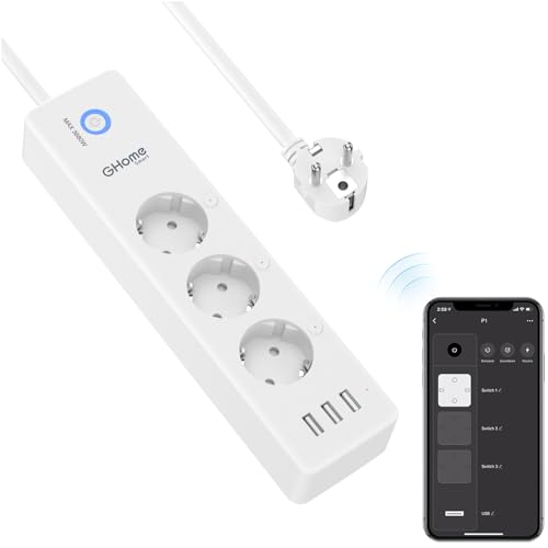 multiprise connectée wifi, intelligente 3 prises 16a et 3 usb, mesurer la consommation électrique, compatible avec alexa et google home, fonction de minuterie, 1.5m, 2,4ghz