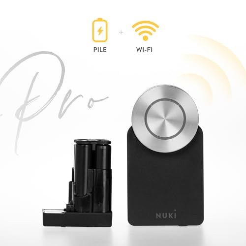 nuki smart lock pro (4è génération), serrure smart avec avec wi fi et matter pour accès à distance, la serrure électronique transforme votre smartphone en clé, avec power pack, noir