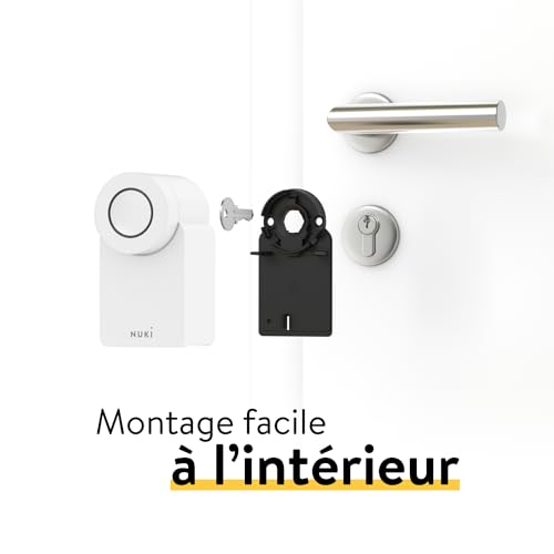 nuki smart lock (4è génération), serrure smart avec matter pour l’accès sans clé, sans travaux, la serrure électronique transforme votre smartphone en clé, blanc