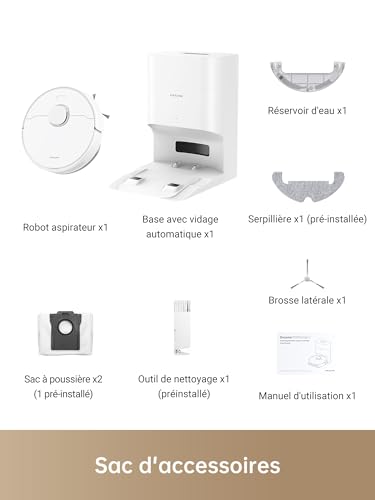 dreame d10 plus gen 2 robot aspirateur laveur avec vidange automatique poussière, stocke jusqu'à 90 jours de poussière, navigation lidar, aspiration 6000pa tapis et poils d'animaux, batterie 285 min