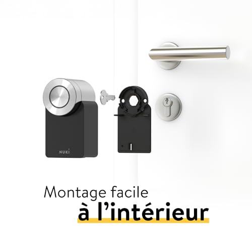 nuki smart lock pro (4è génération), serrure smart avec avec wi fi et matter pour accès à distance, la serrure électronique transforme votre smartphone en clé, avec power pack, noir