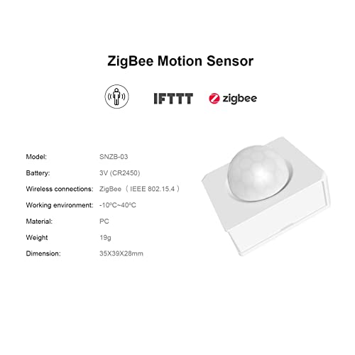 sonoff snzb 03 détecteur de mouvement zigbee, détecteur de mouvement sans fil permettant de recevoir des alertes ou de déclencher des lumières à allumer, sonoff pont zigbee requis, piles incluses