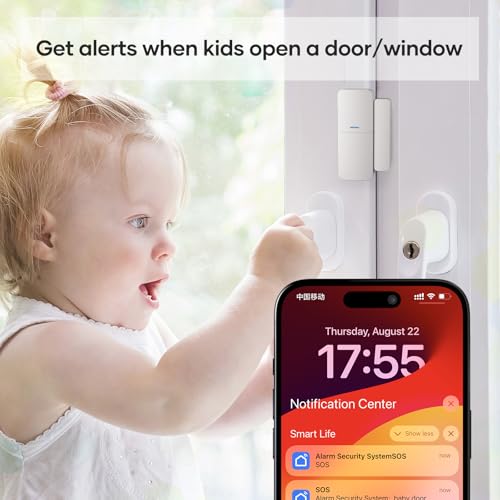 agshome alarme maison sans fil intelligent wifi alarme de porte, 1 alarme avec sirène, 5 capteurs de fenêtre et de porte, 2 télécommande, compatible avec alexa, google assistant