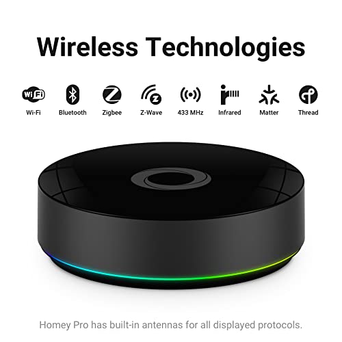 homey pro (early 2023) | smart home hub for home automation features z wave plus, zigbee, wi fi, ble, 433mhz, infrared, matter & thread.compatible with siri, alexa & google home.
