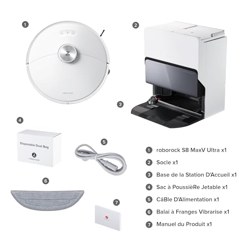 roborock s8 maxv ultra aspirateur robot avec 8 en 1 station, robot aspirateur laveur avec brosse latérale & duoroller aspiration 10000 pa, auto nettoyage du serpillière et de la planche à linge à 60℃