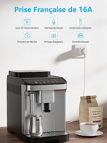 eightree prise connectée wifi, prise alexa programmable, compatible avec alexa/google home, smart life app, suivi de consommation, contrôler le ventilateur/climatiseur, 2,4 ghz wi fi, 16a 3680w, 4pcs