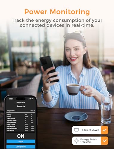 refoss tasmota prise de courant avec compteur électrique, mini wlan esp8266 prise de courant compatible avec home assistant, zwave, iobroker, mqtt, domoticz
