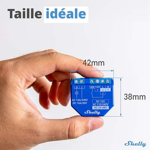 shelly plus 1 relais interrupteur connecté 16a, wi fi & bluetooth, contacts secs, commande à distance porte de garage, éclairage, alexa & google home, app ios android, aucun hub requis