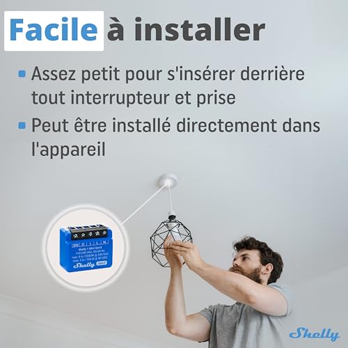 shelly 1 mini gen3 mini relais interrupteur sans fil, contacts secs, wi fi & bluetooth, 1 canal 8a, commande portail, lumières, alexa & google home, app ios android, sans hub (lot de 2)