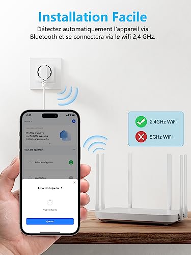 eightree prise connectée wifi, prise alexa programmable, compatible avec alexa/google home, smart life app, suivi de consommation, contrôler le ventilateur/climatiseur, 2,4 ghz wi fi, 16a 3680w, 4pcs