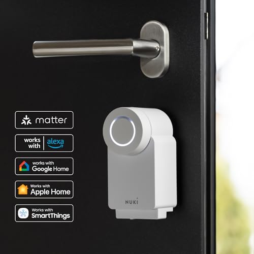 nuki smart lock (4è génération), serrure smart avec matter pour l’accès sans clé, sans travaux, la serrure électronique transforme votre smartphone en clé, blanc