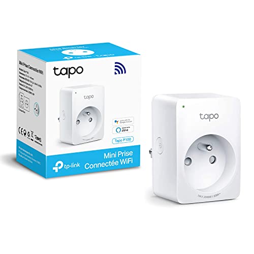 tapo prise connectée wifi, prise intelligente compatible avec alexa et google home, 10a type e, contrôler le radiateur, la cafetière, la lampe à distance, aucun hub requis, tapo p100(fr) 1 pack