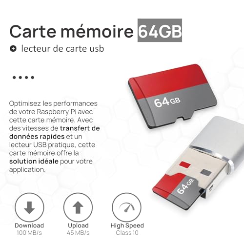 raspberry pi 4 4 go starter kit | alimentation usb c 15w | boîtier | carte sd 64gb | câble 4k micro hdmi | kit dissipateur thermique