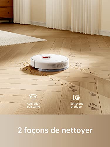 dreame d9 max aspirateur robot laveur 2 en 1, navigation lds intelligente laser 4 000pa, cartes pour sols multiples, pour les sols,tapis, poils d'animaux, wifi/alexa/app contrôle, blanc