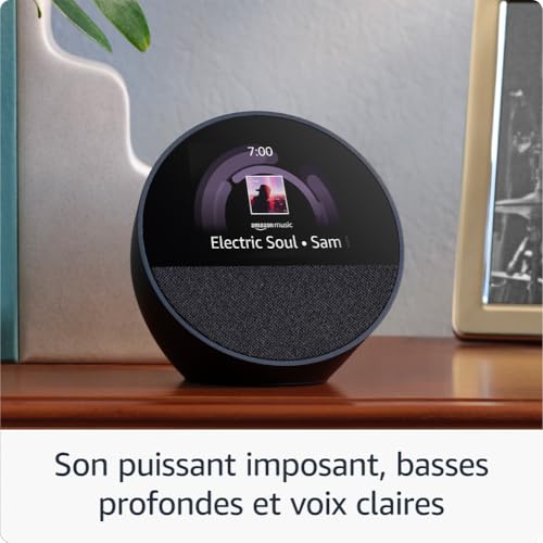 nouvel amazon echo spot (modèle 2024) | réveil connecté avec un son de qualité et alexa | noir