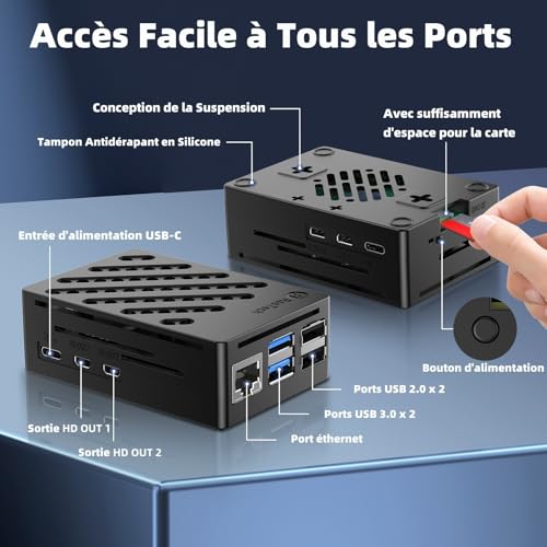 rastech raspberry pi 5 8go kit 64go edition avec active cooler,alimentation 27w 5.1v5a usb c,pi5 8go board,kit lecteur de carte 64go,boîtier pi 5,double 4k câbles de micro hd out,manuel d'utilisation