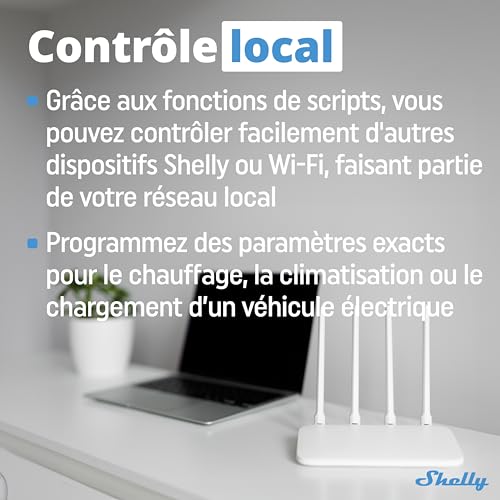 shelly pro 3em compteur électrique triphasé connecté 120a, lan, wi fi & bluetooth, compteur d'énergie photovoltaïque, montage sur rail din, 4 fils, modbus, app ios android