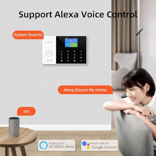 pgst alarme maison sans fil intelligent 2.4g wifi/gsm kit système d'alarme connectée 1 sirène,1 détecteur de ouverture porte fenêtre,2 télécommandes,1 capteur de mouvement,tuya app(smart life)