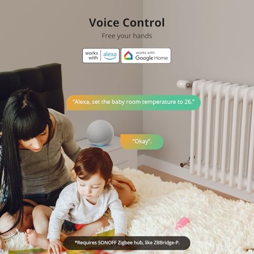 sonoff trvzb thermostatique connectée et intelligente, zigbee 3.0 vanne thermostatique radiateur, contrôle vocal, détection de fenêtre, compatible avec alexa/home assistant, requiert le hub zigbee
