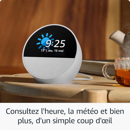 nouvel amazon echo spot (modèle 2024) | réveil connecté avec un son de qualité et alexa | noir