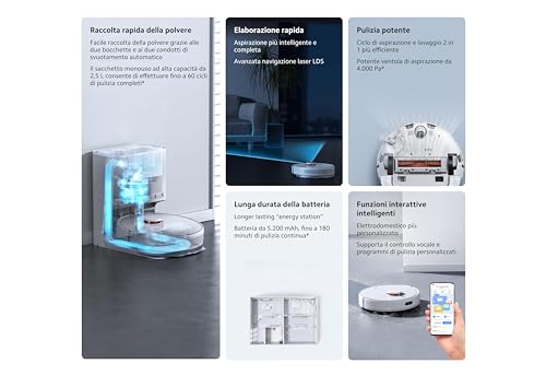 xiaomi robot vacuum x10, aspirateur intelligent, collecte rapide de la poussière, vidange automatique, nettoyeur laveur 2 en 1 efficace, jusqu’à 180 minutes de nettoyage en continu