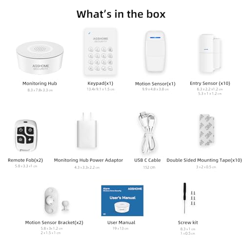 agshome alarme maison sans fil 15 pack wifi alarme sécurité système cambrioleur sans fil 120db, kits de sécurité pour la maison, extensible à volonté compatible avec alexa, google assistant
