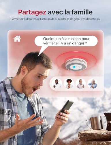 x sense détecteur de fumée et de monoxyde de carbone connecté avec fonction d’alerte vocale en français, détecteur de fumée wi fi compatible avec x sense home security app, xp0a ir, lot de 1