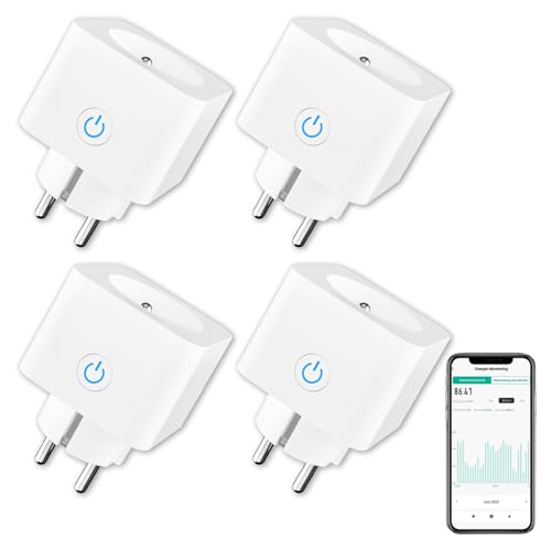 antela prise connectée alexa française 16a 3680w mesure de consommation Électrique type e, prise intelligente avec google home,smart life app contrôle, horaires et minuterie, 4pcs blanc