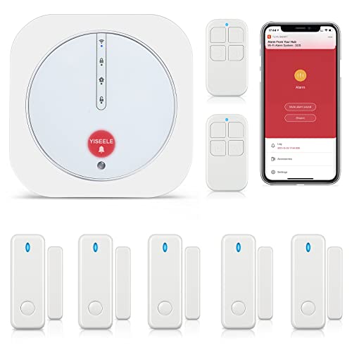 yiseele alarme maison sans fil wifi, intelligent système de sécurité, kit alarme 9 pièces, alarme de fenêtre avec app – extensible pour maison, camping car, garage, bureau, compatible avec alexa