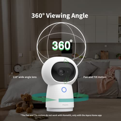 aqara 2k pt camera interieur wifi 2,4/5 ghz hub g3, reconnaissance du visage et des gestes, télécommande infrarouge, camera 360°, fonctionne avec homekit secure video, alexa, google assistant, ifttt