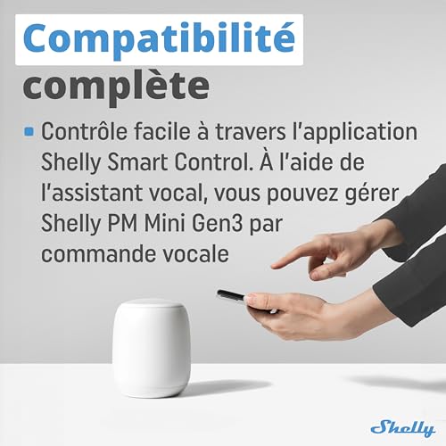 shelly pm mini gen3 micromodule compteur de consommation connecté, wi fi & bluetooth, 1 canal 16a, commande à distance, application android, aucun hub requis