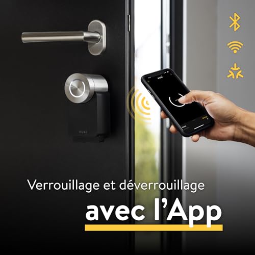 nuki smart lock pro (4è génération), serrure smart avec avec wi fi et matter pour accès à distance, la serrure électronique transforme votre smartphone en clé, avec power pack, noir
