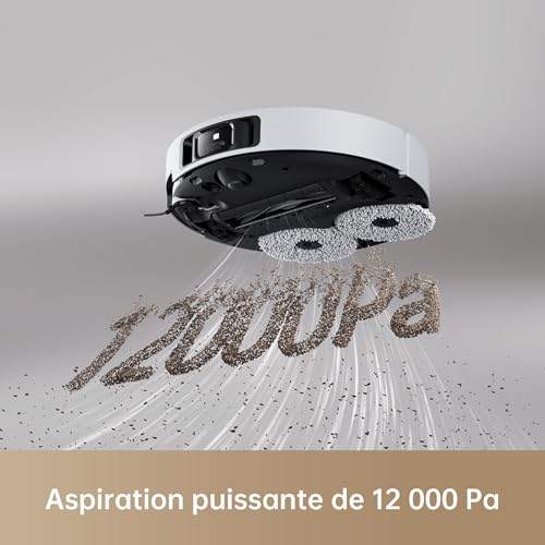 dreame x40 ultra complete robot aspirateur avec serpillière amovible et relevable, brosse latérale surélevée,12 000 pa,serpillière et la plaque de lavage avec de l'eau chaude à 70 c,brosses relevables