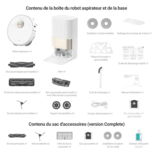 dreame x40 ultra complete robot aspirateur avec serpillière amovible et relevable, brosse latérale surélevée,12 000 pa,serpillière et la plaque de lavage avec de l'eau chaude à 70 c,brosses relevables