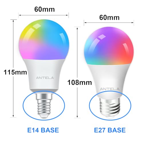 antela ampoule connectée wifi e14 a60 9w ampoule led intelligente rgb+cct 2700k 6500k compatible avec alexa, google home, commande vocale, 2 pcs