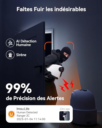 imou 2k(3mp) caméra surveillance wifi intérieure caméra 360° connectée smartphone avec détection humaine ai suivi intelligent sirène audio bidirectionnel compatible alexa pour bébé/animaux