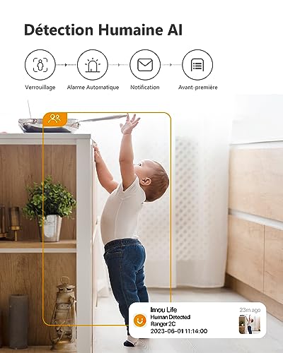 imou 2k(3mp) caméra surveillance wifi intérieure caméra 360° connectée smartphone avec détection humaine ai suivi intelligent sirène audio bidirectionnel compatible alexa pour bébé/animaux