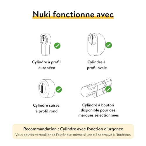 nuki smart lock (4è génération), serrure smart avec matter pour l’accès sans clé, sans travaux, la serrure électronique transforme votre smartphone en clé, blanc