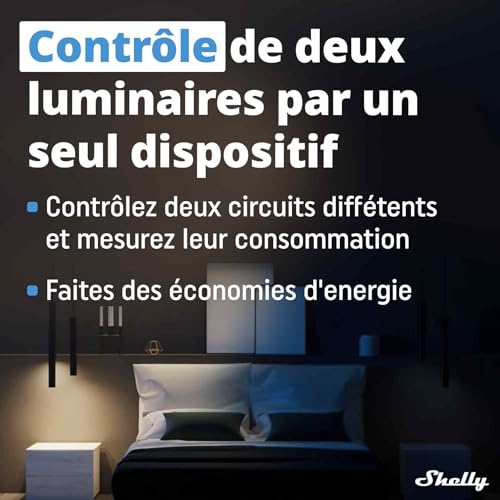 shelly plus 2pm interrupteur volet roulant connecté, 2 canaux 16a, wi fi & bluetooth, compteur de consommation d'énergie, alexa & google home, app ios android (lot de 2)