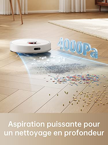 dreame d9 max aspirateur robot laveur 2 en 1, navigation lds intelligente laser 4 000pa, cartes pour sols multiples, pour les sols,tapis, poils d'animaux, wifi/alexa/app contrôle, blanc