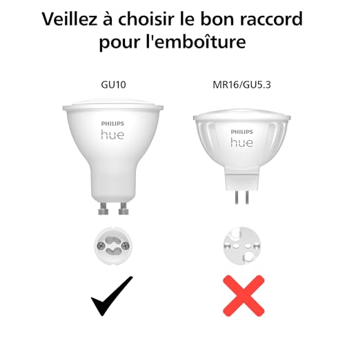 philips hue white ambiance, lot de 3 ampoules connectée gu10, lumière blanche réglable de chaud à froid, compatible bluetooth, contrôle vocal avec alexa, apple home et google assistant